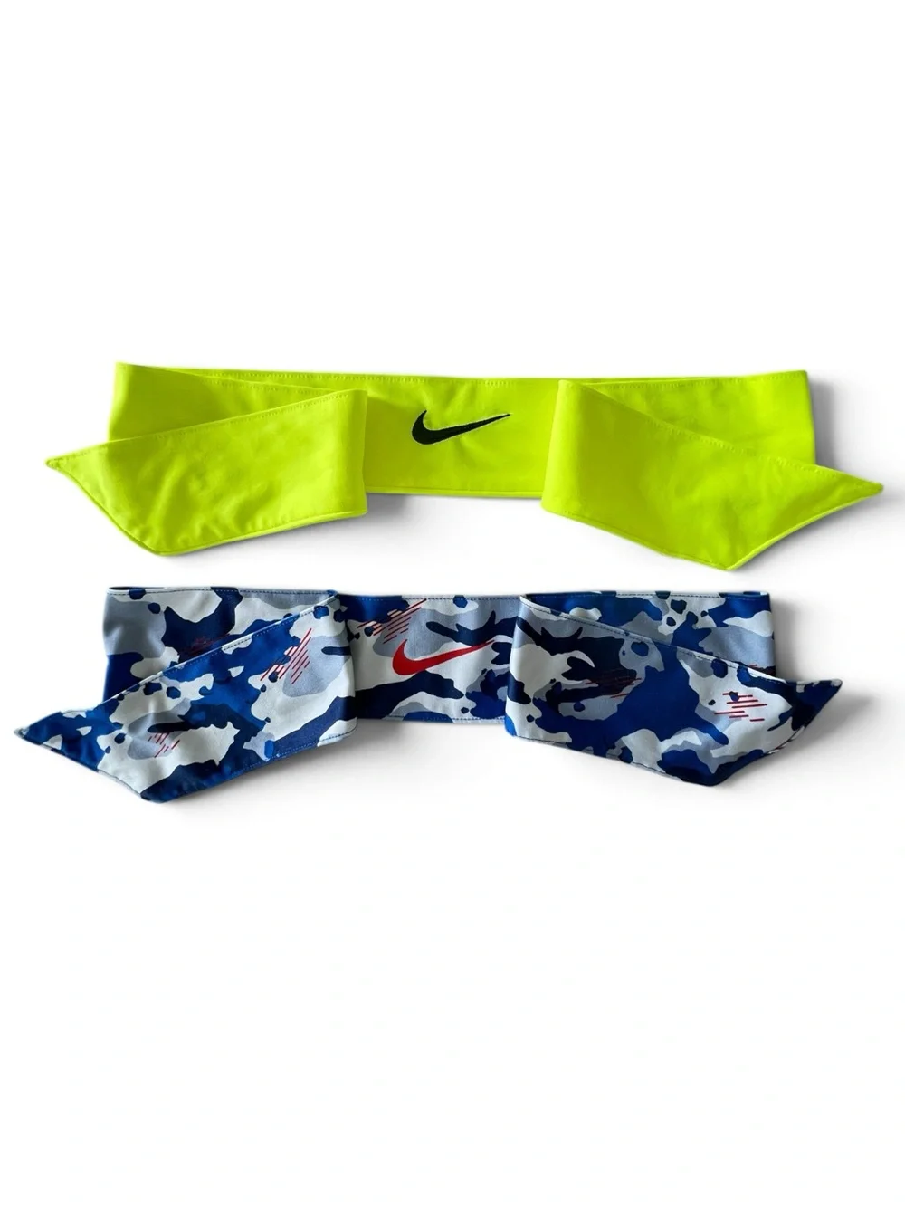 Nike Unisex Fury Dri-Fit Head Tie Headband Set of 2 Volt Green & Blue Camo OSFM